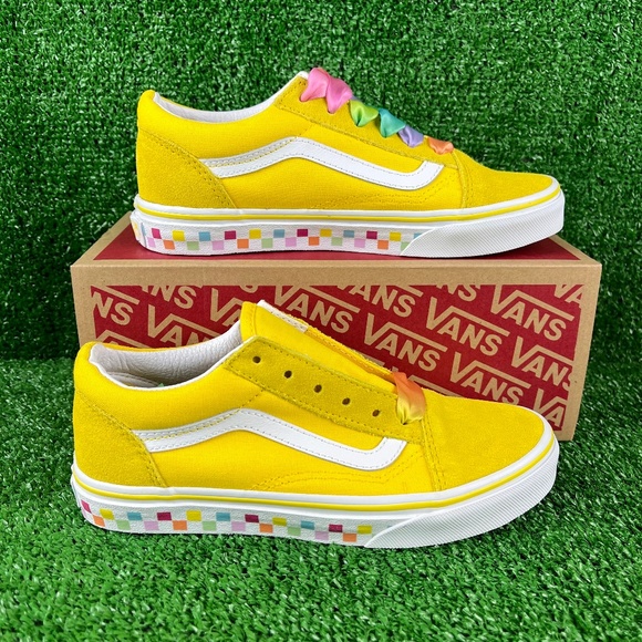 Vans Other - NEW Vans Old Skool Rainbow Lace Yellow Low Top Sneakers Youth 3